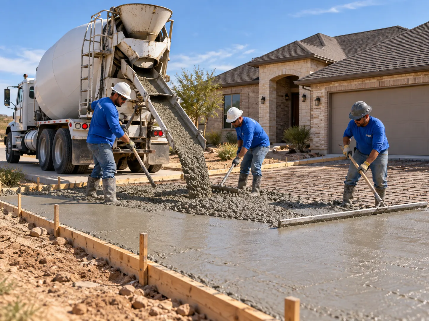 Concrete Abilene TX crew pouring a residential driveway